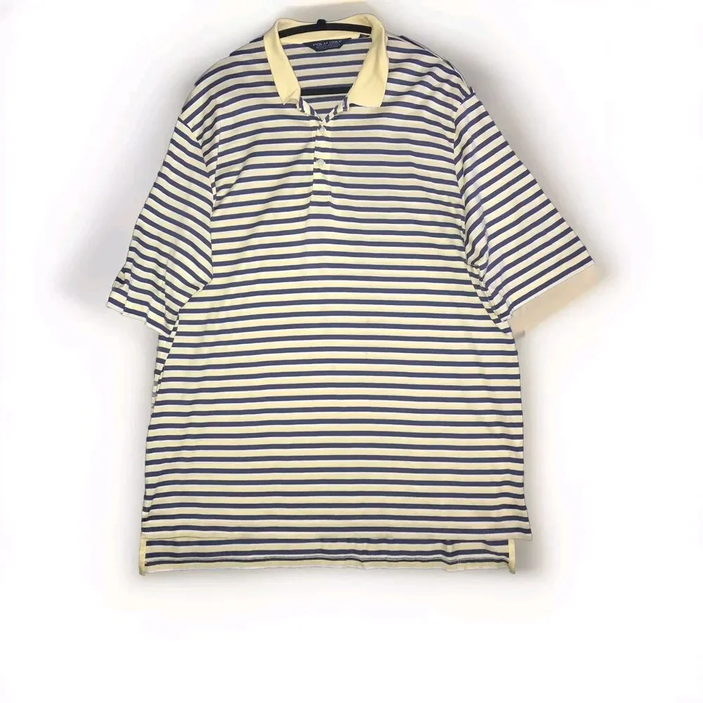 Polo Golf Ralph Lauren Pima Cotton Polo Shirt‎ XL Yellow Navy Blue White Striped